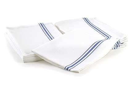 YOURTABLECLOTH Classic Cotton Kitchen Towels – Pack of 12 Dish Towels – Best Kitchen Towels with High Absorption & Commercial Quality – White with Blue Stripes – 16 x 25 Inch Size