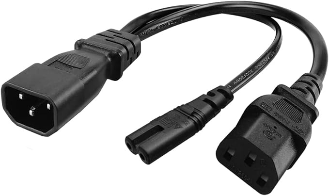 Toptekits C14 to C13 C7 Y Splitter Power Plug Cord,Single IEC 320 C14 Male to C13 C7 Female Splitter Adapter Cable Cord(C14 to C7 C13 1ft)