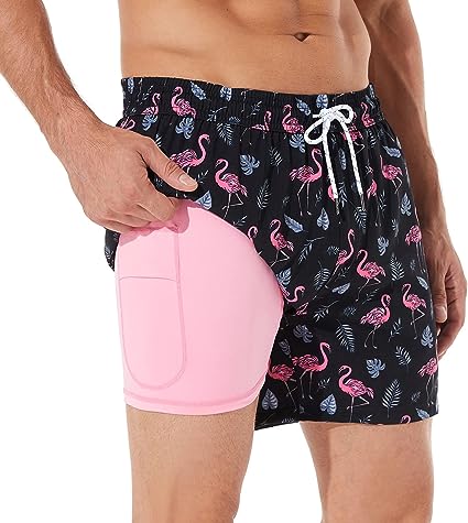 BRISIRA Swim Trunks Men Quick Dry Swim Shorts 5 inch Inseam Stretch Water Beach Shorts with Compression Liner Zipper Pocket