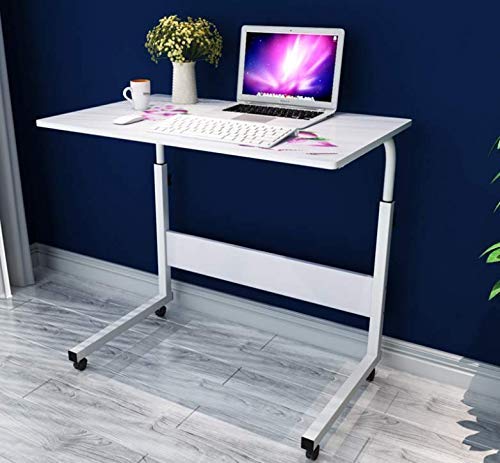 SSLine Side Table Mobile Laptop Computer Desk for Bed Sofa, Portable Breakfast TV Tray Height Adjustable Coffee End Table U-Shaped Overbed Table with Wheels White