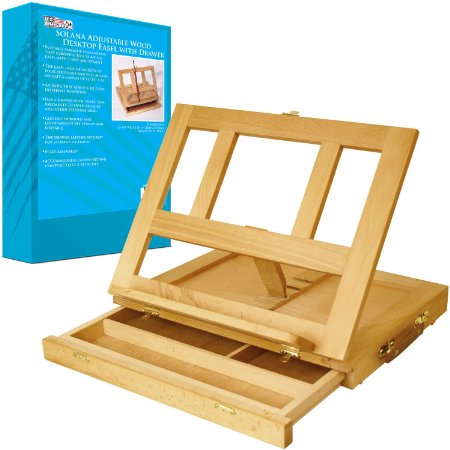 US Art Supply Solana Adjustable Wood Desk Easel with Drawer Premium Beechwood