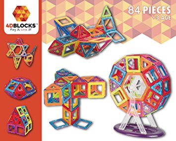 4DBlocks - Play it , Love it! - Magnetic Building Block Set – 84 Pieces 2.52in– Promotes Creativity, Imagination & Brain Development–The Best Combination Of Recreation & Education For Children