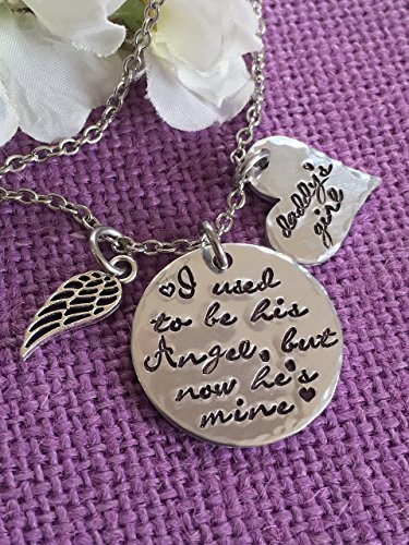 Memorial Necklace I used to be his angel, now he's mine Daddys girl, Hand stamped Necklace
