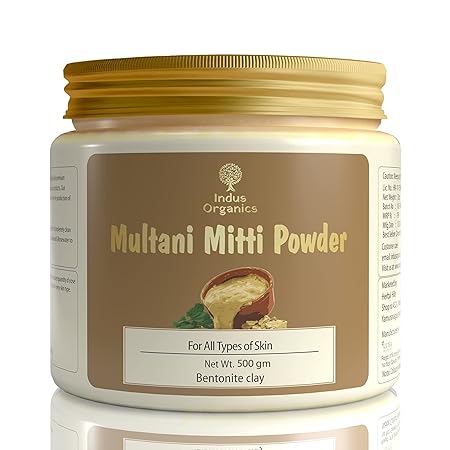 Indus Organics Multani mitti Powder 500gm | Bentonite Clay | for Hair and Skin | Black head | Open Pores | Skin whitening | Tan Removal