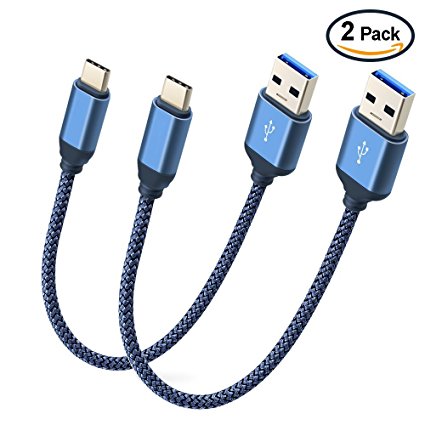 USB 3.0 Short USB Type C Cable, COOYA 2Pack 1ft Type-A to Type-C Fast Charging Cable Braided Cord High Speed Syncing Charger Cable for Samsung Galaxy S8 Plus Google Pixel LG G6 V20 G5 Blue