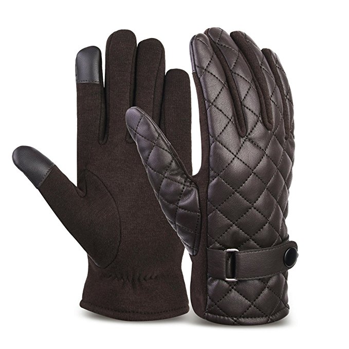 Vbiger Leather Gloves Winter Mittens Touch Screen Gloves For Men