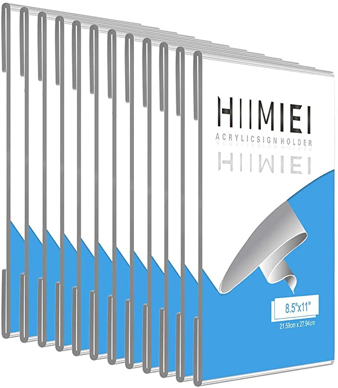 HIIMIEI 12 Pack Clear Acrylic Wall Mount 8.5x11 Sign Holder, Portrait Door Plexiglass Display Sign Holder Adhesive with 3M Tape, Plastic Photo Ads Frames Used in Office Hospital Hotel Store