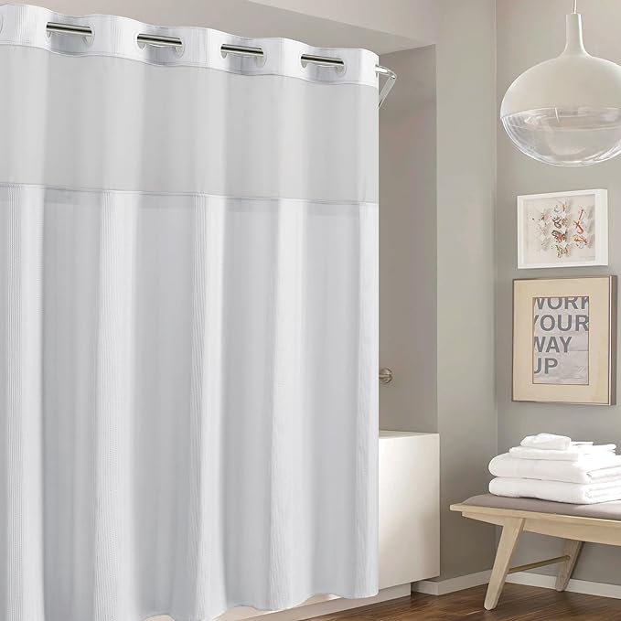 Hookless It's A Snap! Waffle Stripe 71" x 74" Shower Curtain in Bright White