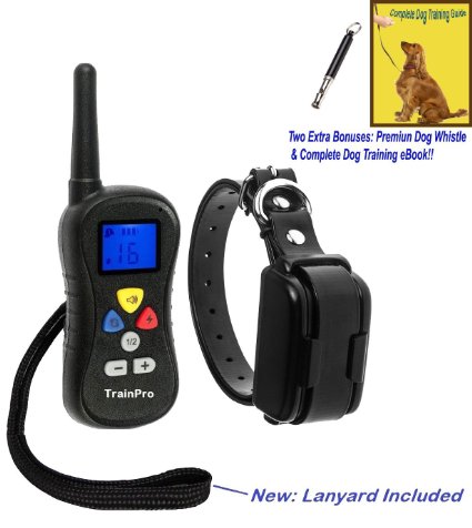TrainPro Ultra 400 Yard Rechargeable Waterproof Premium Dog Collar System for Training and Bark Control. Best for Large Medium Small Pets. 2 Free Gifts: Premium Dog Whistle   Complete Training e-Book