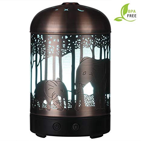 Round Rich Essential Oil Diffuser -120ml Cool Mist Humidifier -14 Color LED Nihgt lamps -Crafts Ornaments All in One is The Upgrade Whisper-Quiet Ultrasonic Metal Elephant Humidifiers US 120V