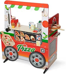 Melissa & Doug Wooden Pizza Food Truck Activity Center with Play Food, for Boys and Girls 3