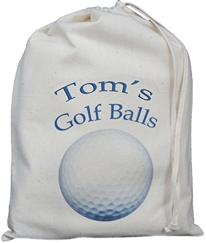 Personalised - Golf Ball Bag - Small Natural Cotton Drawstring Bag - Blue design - SUPPLIED EMPTY