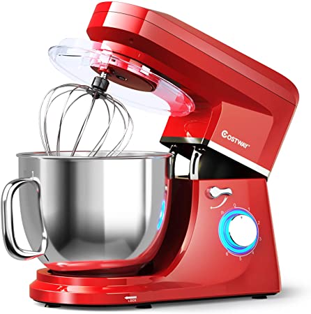 COSTWAY Stand Mixer, 7.5 Qt 6-speed 660W Tilt-Head Food Mixer with Pulse Function, Dough Hook, Whisk, Beater, Stainless Steel Bowl & Splash Guard (Red)