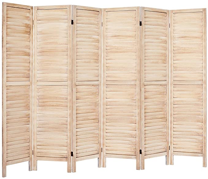 Rose Home Fashion 5.6 Ft Tall Wood Louvered Room Divider Solid Wood Folding Room Divider Screens Panel Divider & Room Dividers Room Dividers and Folding Privacy Screens (6 Panel, Cream)