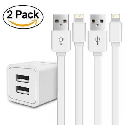 Charger, Dual Port Travel Wall Power Adapter 4.2A 21W with [2-PACK] (5ft) 1.5M YUNSONG Lightning Cable USB Data Charge Sync Cable for iPhone 6S/6S Plus/5SE/5S, iPod, iPad Air/mini