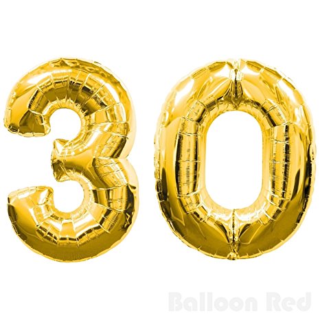 40 Inch Giant Jumbo Helium Foil Mylar Balloons (Premium Quality), Glossy Gold, Number 30