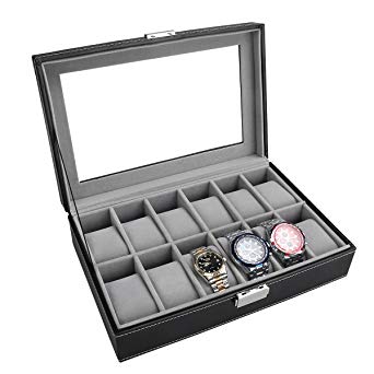 PIXNOR Watch Box - Elegant Storage For Up To 6/12 Wristwatches Jewellery Bracelet Collections