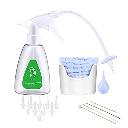 Ear Wax Removal Syringe Tool,Ear Cleaner Syringe Kit for Adults Teens Vacuum with Ear Washer System Bottle 10 Disposable Tips Soft Towel Rubber Gloves Ear Spoon Cotton Swab Safe Earwax Remover