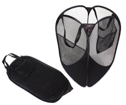 Foldable Pop-Up Mesh Hamper, Laundry Hamper with Reinforced Carry Handles (Rectangle, Black)
