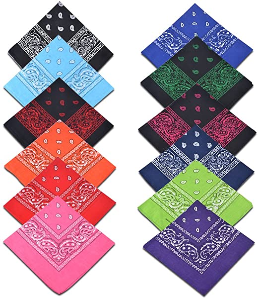 12 Pack Bandanas, Alotpower 100% Cotton Paisley Print Bandana Handkerchief Head Wrap