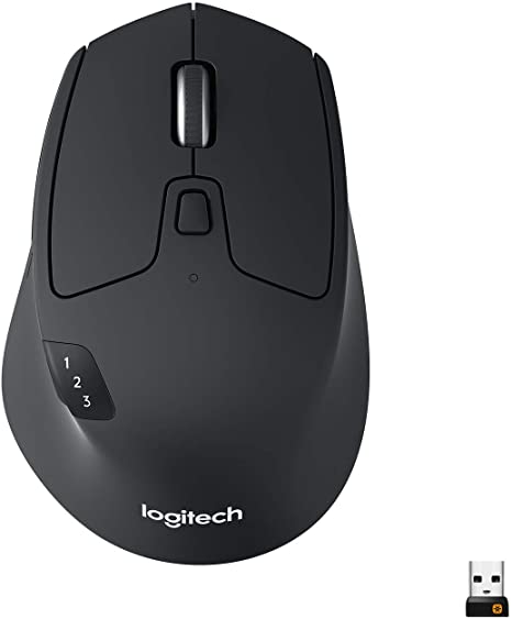 Logitech M720 Wireless Triathlon Mouse with Bluetooth for PC with Hyper-Fast Scrolling and USB Unifying Receiver for Computer and Laptop - Black