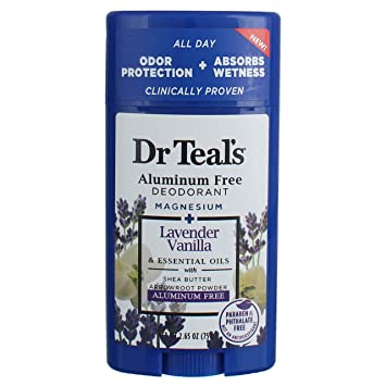 Dr Teal's Aluminum Free Deodorant Stick For Unisex Magnesium   Lavender Vanilla & Essential Oils, 75g | Paraben & Phthalate Free Roll On for Odour Protection & Absorbs Wetness | Pack of 1