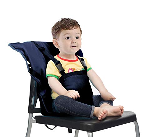 Easy Seat Portable Travel High Chair Safety Washable Cloth Harness for Infant Toddler Feeding with Adjustable Straps Shoulder Belt (Blue)