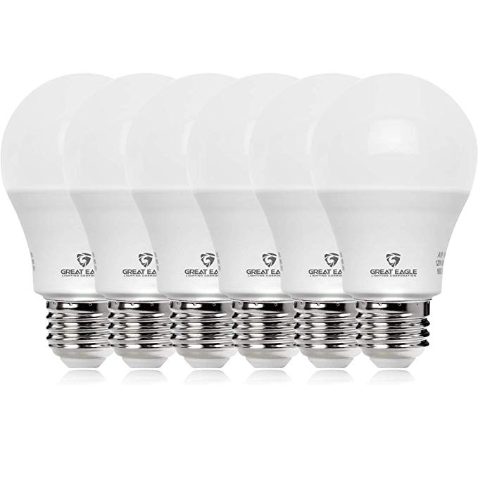 Great Eagle 100W Equivalent LED Light Bulb 1600 Lumens A19 5000K Daylight Non-Dimmable 15-Watt UL Listed (6-Pack)