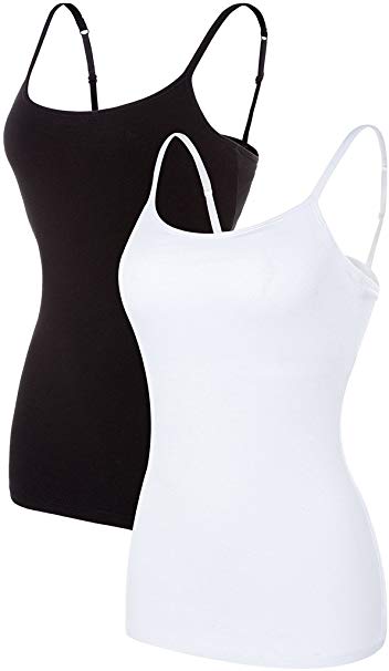 Sociala Women's Basic Cotton Camisole Shelf Bra Layering Cami Tank Tops 2 Pack