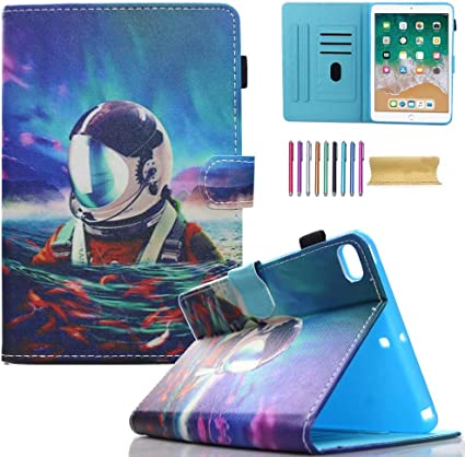 iPad Mini Wallet Case, Mini 1 2 3 4 5 Kids Case, AMotie PU Leather Stand Smart Case Cover with Auto Sleep/Wake for 7.9 inch Apple iPad Mini 1 / Mini 2 / Mini 3 / Mini 4/ Mini 5， Spacewalk