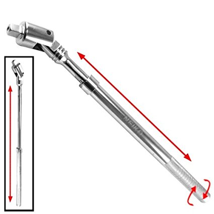 Neiko 03970A 1/2" Drive Extendable Breaker Bar | 12" - 24" Telescoping Handle | 180 Degree Head