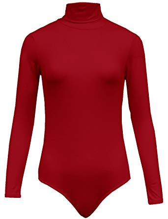BEKDO Womens Basic Solid Turtleneck Long Sleeve Bodysuit with Stretch