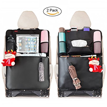 Kick Mats Car Seat Back Organizer for Kids MATCC Seat Back Protectors 2 Pack XL with 1 Tissue Box Clear 10.6" Ipad Holder and Waterproof Multi-Functional Storage Organizers