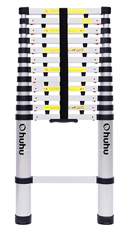 Ohuhu 12.5ft Aluminum Telescopic Extension Ladder, EN131 Certified Extendable Telescoping Ladder with Spring Loaded Locking Mechanism Non-Slip Ribbing 330 Pound Capacity
