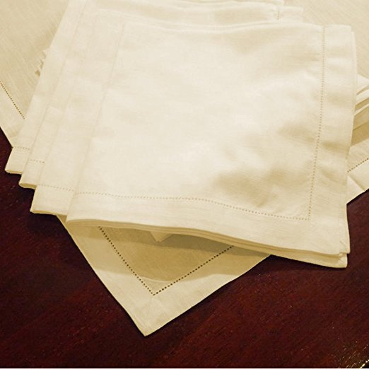 American Pillowcase 12-Piece 100% Egyptian Cotton Hemstitch Dinner Napkin Set, Ivory