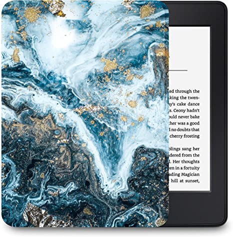 LuvCase Case for Kindle Paperwhite (10th Gen, 2018), Thinnest Lightest Smart Premium PU Leather Shell Cover with Auto Wake/Sleep for Amazon Kindle Paperwhite 2018 E-Reader, Deep Blue Gold Vein Marble