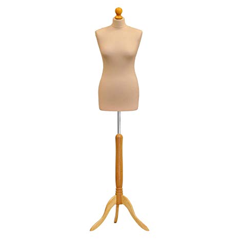 Female Tailors Dummy Cream Size 10/12 Dressmakers Fashion Students Mannequin Display Bust With A Light Wood Base