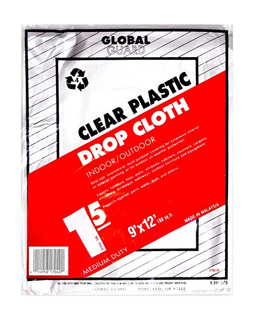 Premier 9' x 12' 1.5 MIL Clear Plastic Drop Cloth,  17040