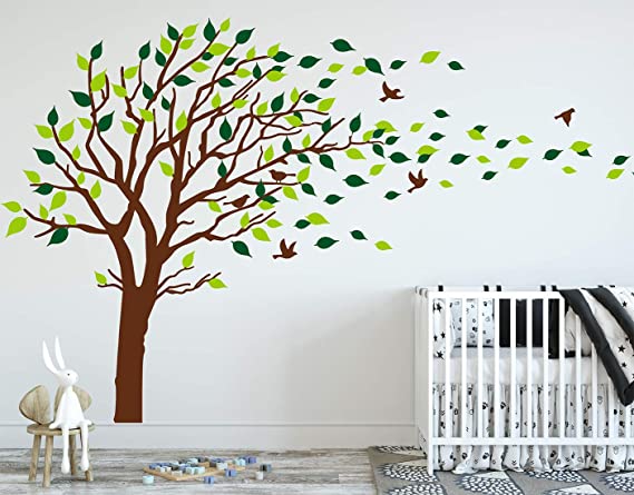 LUCKKYY Tree Blowing in The Wind Tree Wall Decals Wall Sticker Vinyl Art Kids Rooms Teen Girls Boys Wallpaper Murals Sticker Wall Stickers Nursery Decor Nursery Decals (8337 Brown)