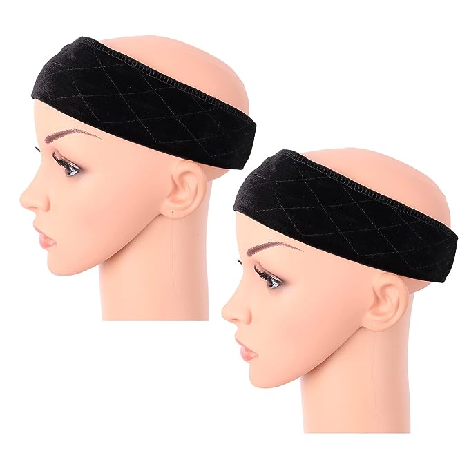 MapofBeauty 2 Pack Adjustable Velvet Wig Grip Wig Band No Slip Head Hair Bands Flexible Headband (Black)