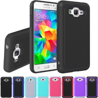 Grand Prime Case LK Shock Absorption Hybrid Dual Layer Armor Defender Protective Case Cover for Samsung Galaxy Grand Prime Black