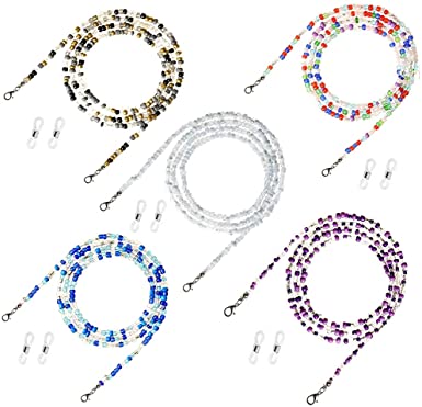 5 Pack Multifunction Glasses Lanyard,Premium Beaded Eyeglass Necklace Chain Cord,, Eyeglass Beaded Chains and Cords, Comfortable and Convenient, Suitable for Women, Kids, Elderly