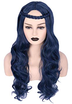 Topcosplay Womens Wig Blue Wave Long with Braid Halloween Costumes Cosplay Wigs for Women