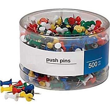 1InTheOffice Push Pins, Assorted Colors, 500 Pieces (Assorted Colors)