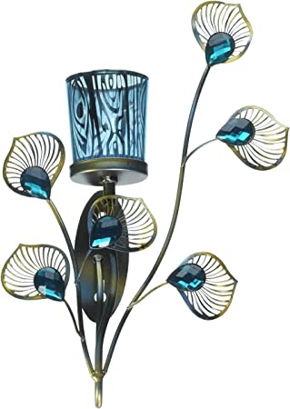 Zings & Thingz 57073536 Peacock Feather Wall Sconce, Blue