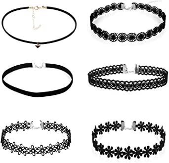 Yolev 6 Pieces Black Choker Necklace Set Velvet Choker Classic Choker Necklace Layered Black Chokers Necklaces Cute Jewelry Women Girl Gift Pack