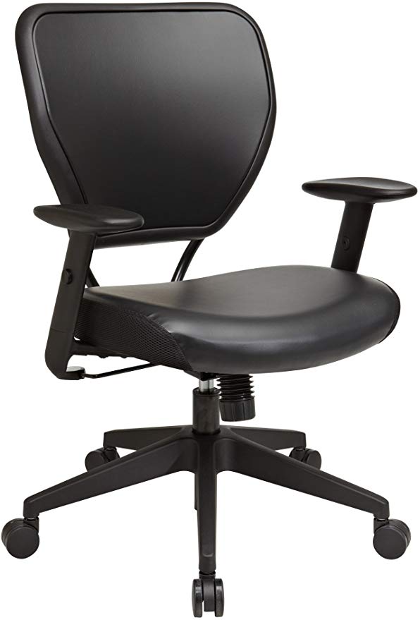 SPACE Seating Vinyl Over AirGrid Back and Padded Black Vinyl Seat, 2-to-1 Synchro Tilt Control, Adjustable Arms and Tilt Tension with Nylon Base Managers Chair