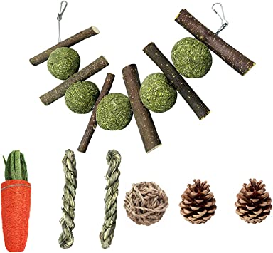 kathson 7 PCS Rabbit Chew Toys Bunny Chew Toys for Teeth Grinding Natural Molar Wood Timothy Hay Sticks Small Animal Chew Treat for Guinea Pigs Hamsters Chinchillas Squirrels Gerbils Squirrels