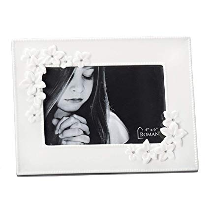 Roman Love in Bloom Communion Ceramic White Picture Frame Holds 4x6 Photo