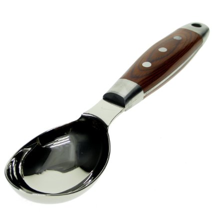 Homwe Solid Stainless Steel Ice Cream Scoop with Non-slip Wood Grip - 1 Pack